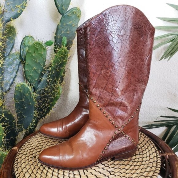 Stuart Weitzman Western Bohemian Studded Leather Boots size 7 - Picture 1 of 14